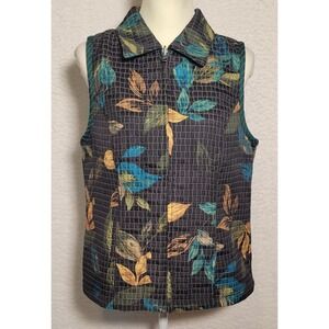 Christopher Banks Small Black Floral Quilted Sleeveless Vest Lightweight 0714
